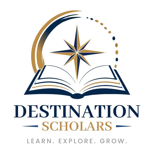 Destination Scholars compass and open book emblem